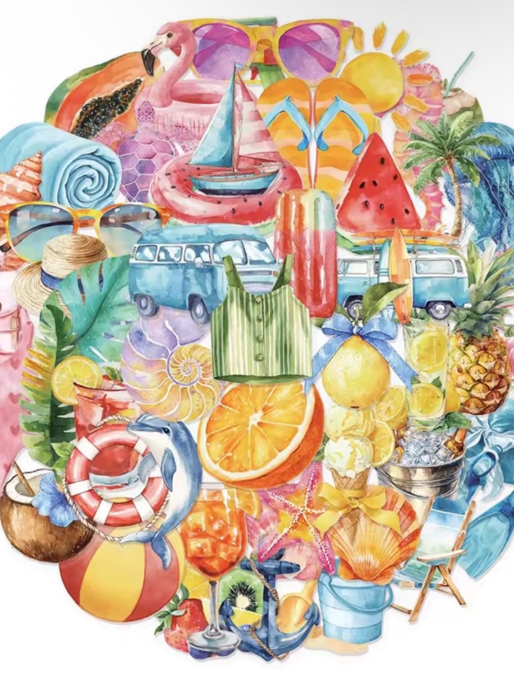 50 Transparent Vibrant Summer Beach Stickers - Multi-Color